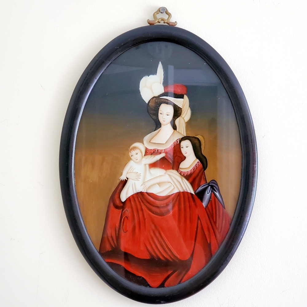 Antique "Happy Family" Reverse Painting on Glass
